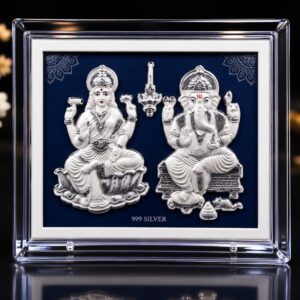 Silver Lakshmi & Ganesha Divine Blessings Frame NAVI BLUE