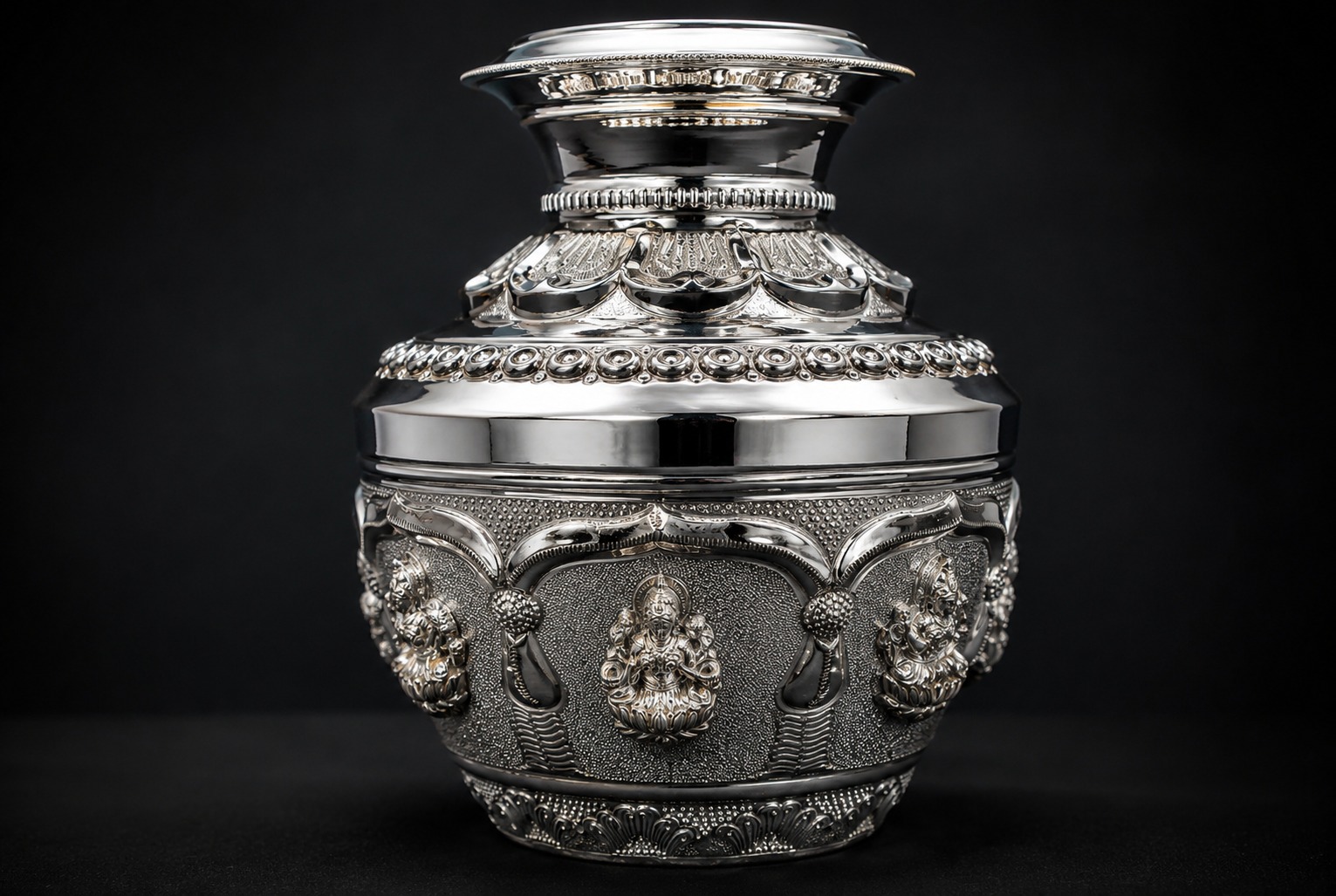 Divine Lakshmi Silver Kalash (Purna Kumbh) – Premium Auspicious Pot.