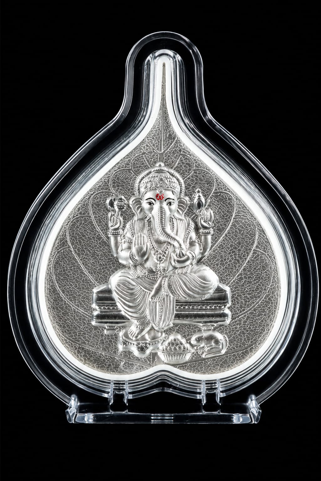 SILVER GANESHA LEAF CRYSTEL FRAME.