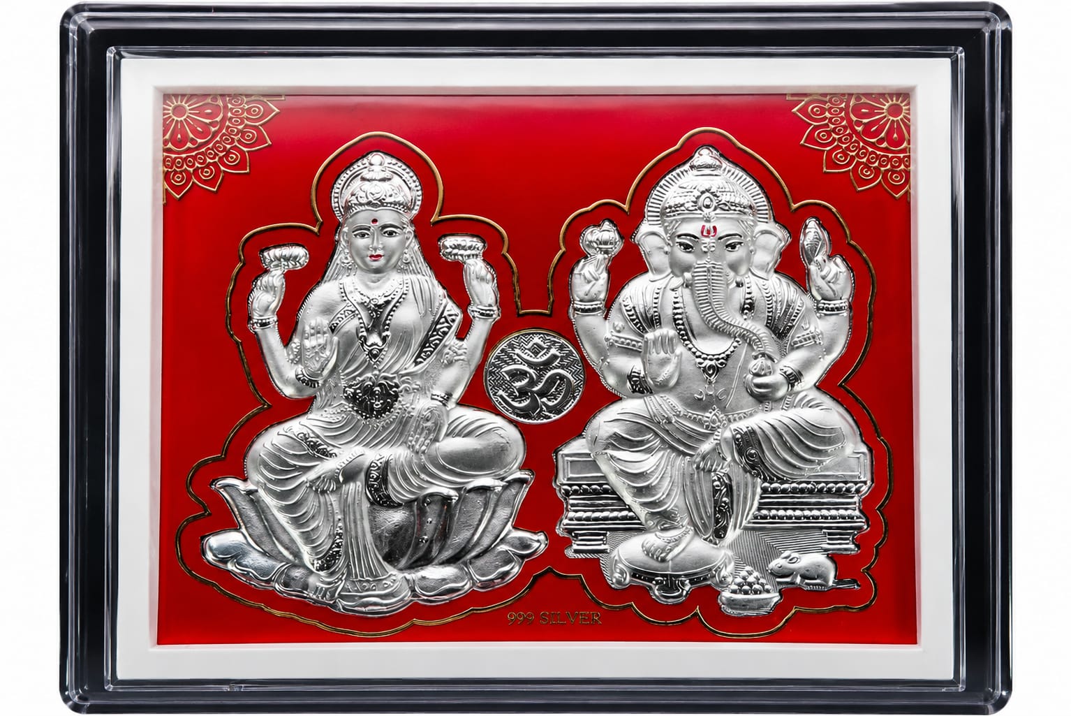 Silver Lakshmi & Ganesha Divine Blessings Frame Orange