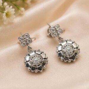 Silver Blossom Charm Drop Earrings