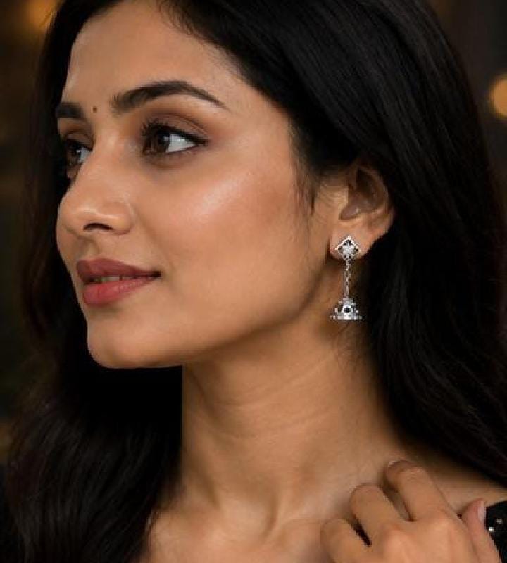 Silver Celestial Jhumka Drop Earrings - Image 2