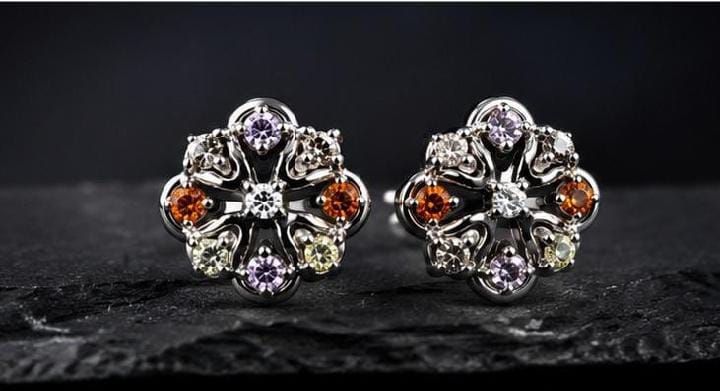 Silver Rainbow Blossom Stud Earrings